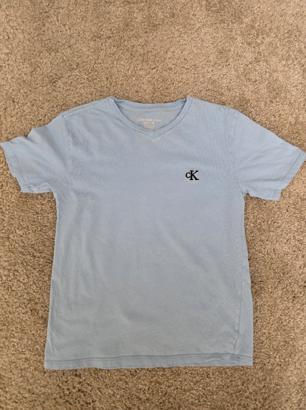 Boys Sz M8 Calvin Klein Jeans Light Blue Crew Neck Tee with Black CK Logo